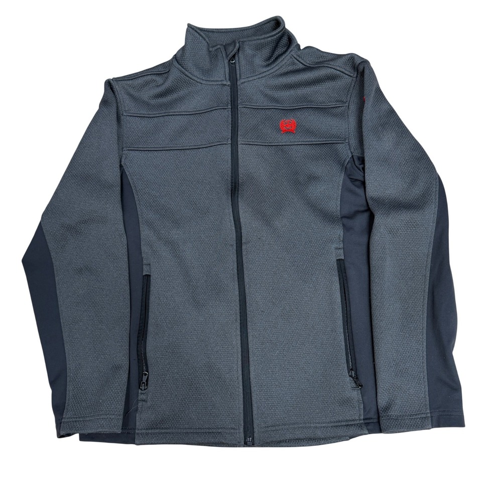 Cinch Mens Full Zip Technical Fleece Jacket Gray Red Logo Textured Size M